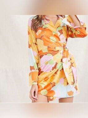 F21 Floral Satin Belted Wrap Dress NWOT